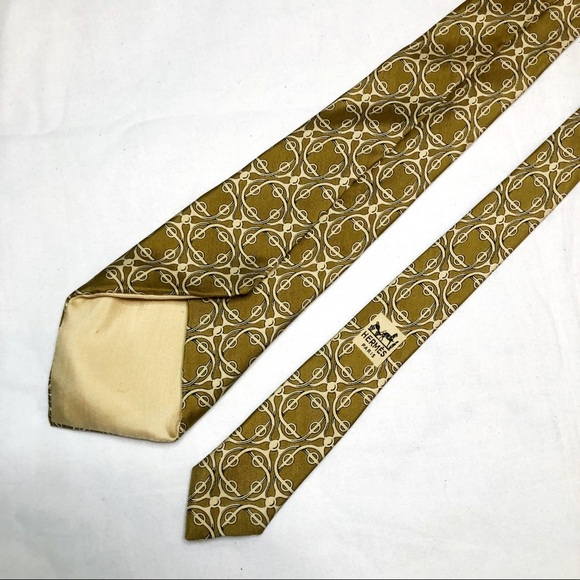 Tan Cream Hermès Paris Silk Vintage Men’s Tie - Picture 3 of 11